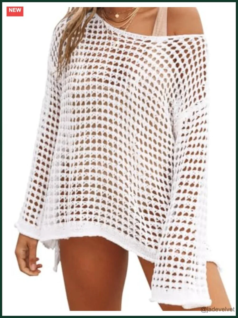 Long Sleeve Crochet Mesh Knit Beach Cover Up Swimwear